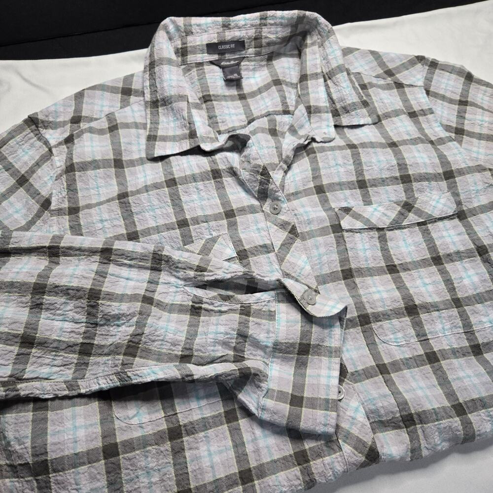 Eddie Bauer Women’s Crinkle Button Down Plaid XL